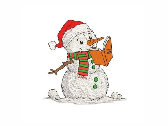 Snowman Reading a Book Embroidery